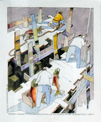 Set of four salmon fishing prints