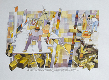 Set of four salmon fishing prints