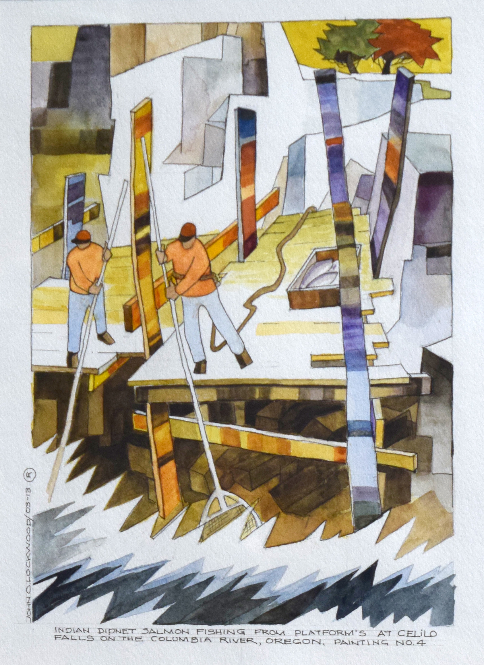 Set of four salmon fishing prints