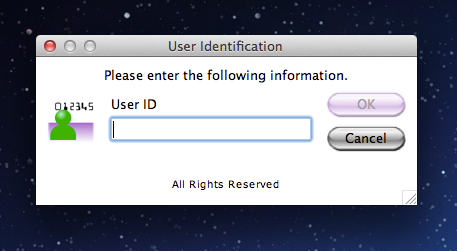 Screenshot of User Identification dialog window prompting for User ID