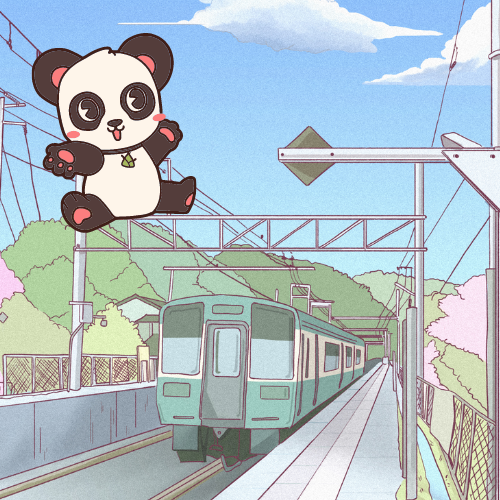 Panda bear and train