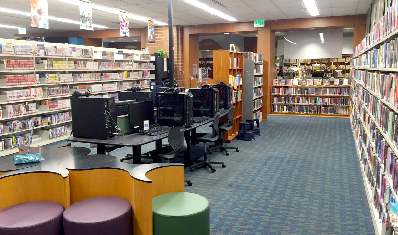 Computers books and chairs in teen department