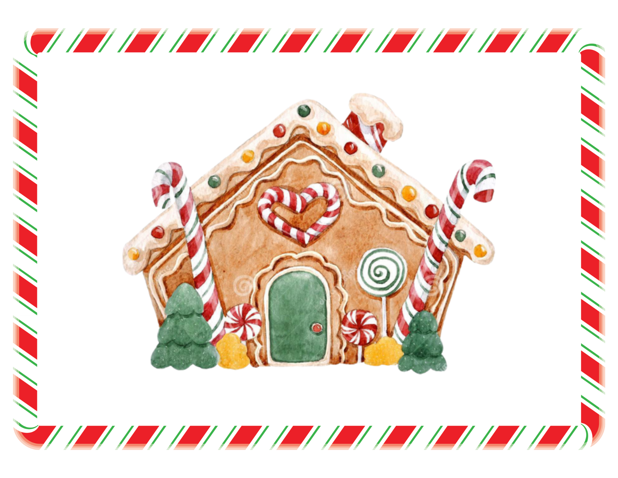 Candy House surrounded by candy cane border