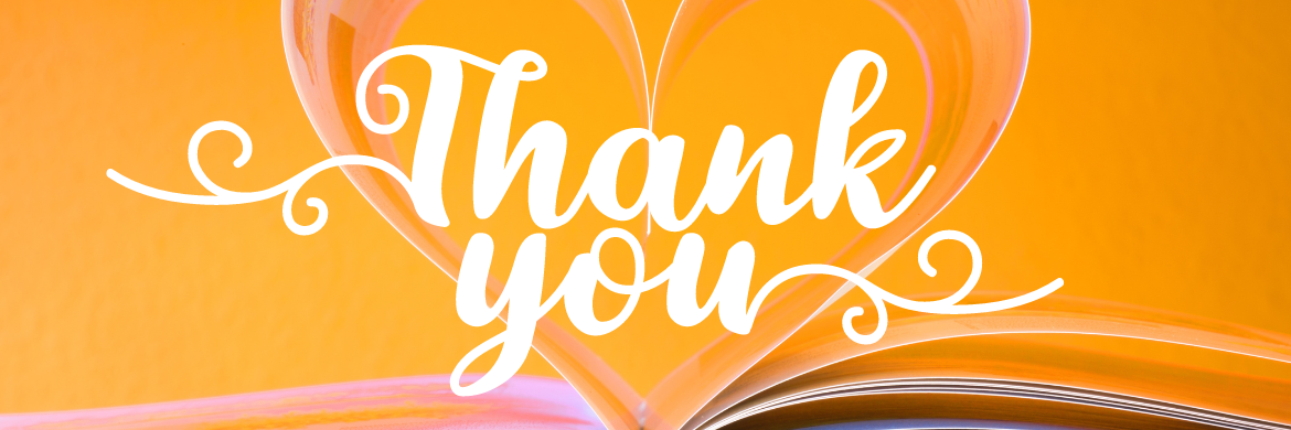 Book pages in heart shape with thank you