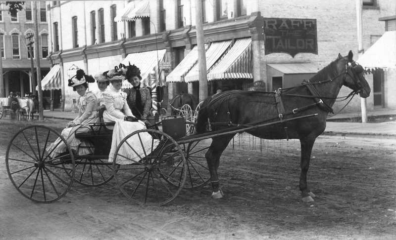 Union Street near Front St., 4 ladies with horse and buggy. c 1895