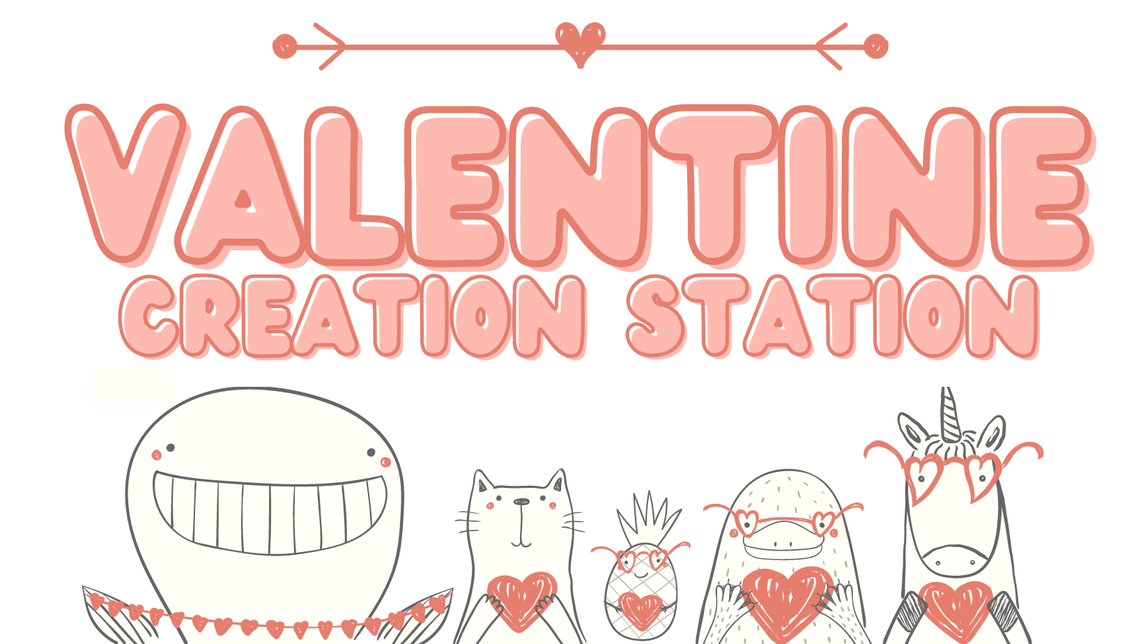 Valentine Creation Station drawings of animals holding hearts