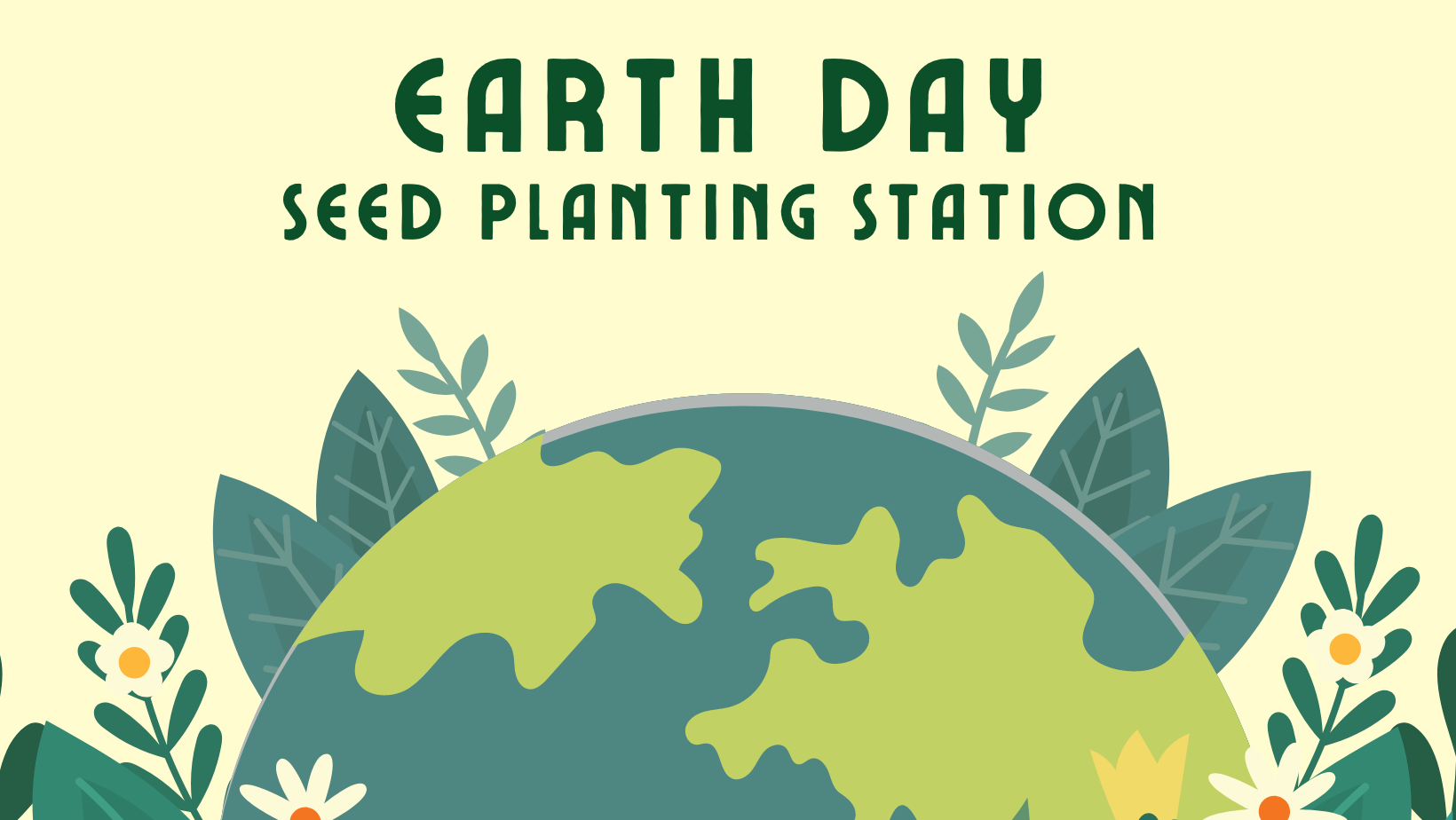 Earth Day Seed Planting Station. Drawing of earth and plants