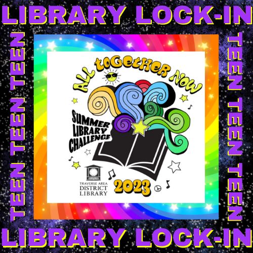 TADL Summer Library Challenge logo with works "Teen Library Lock-In" around it.
