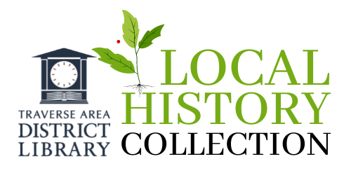 Logo for the local history collection at TADL - consists of blue and green lettering with a drawing of a tree sapling