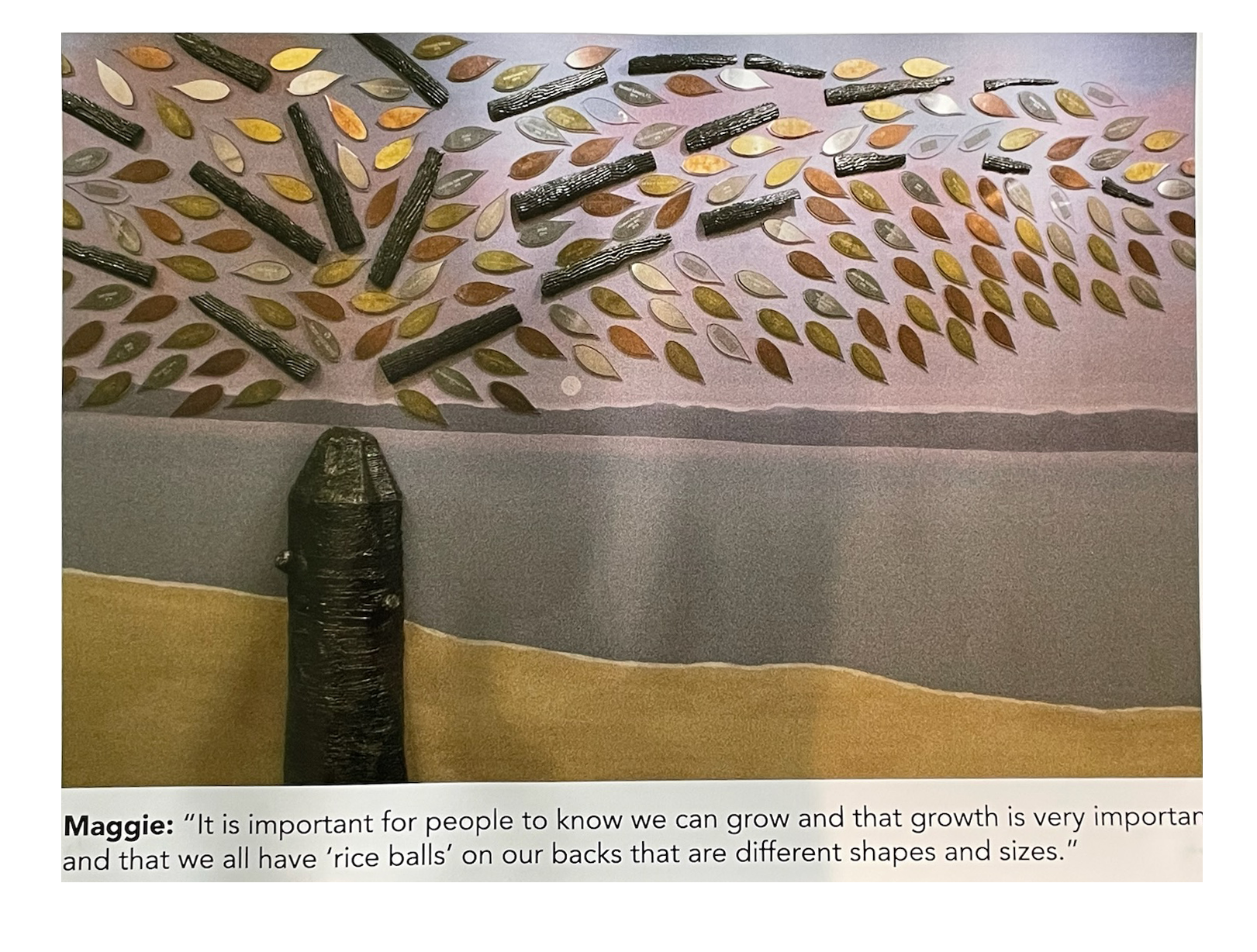 Tree artwork in 3D shapes attached to wall