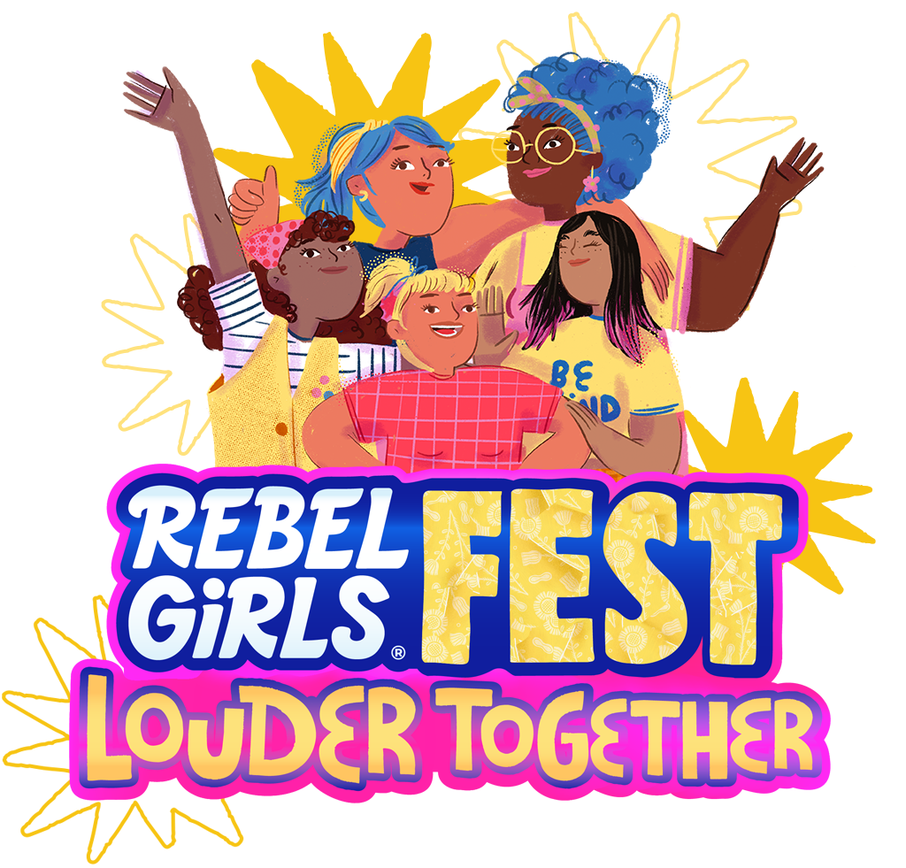 Five happy girls above the text Rebel Girls Fest: Louder Together.