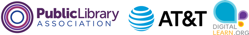Logos for the Public Library Association, AT&T, and Digital Learn dot org