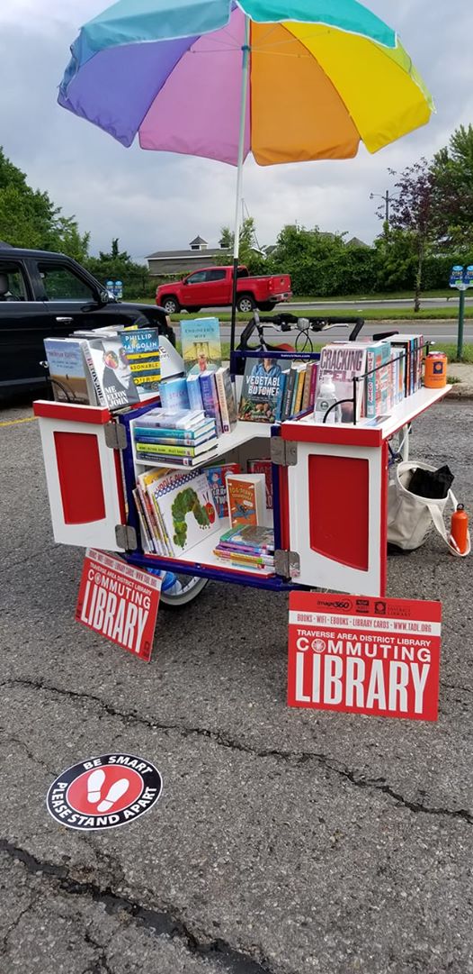 Bookbike open with bookshelves