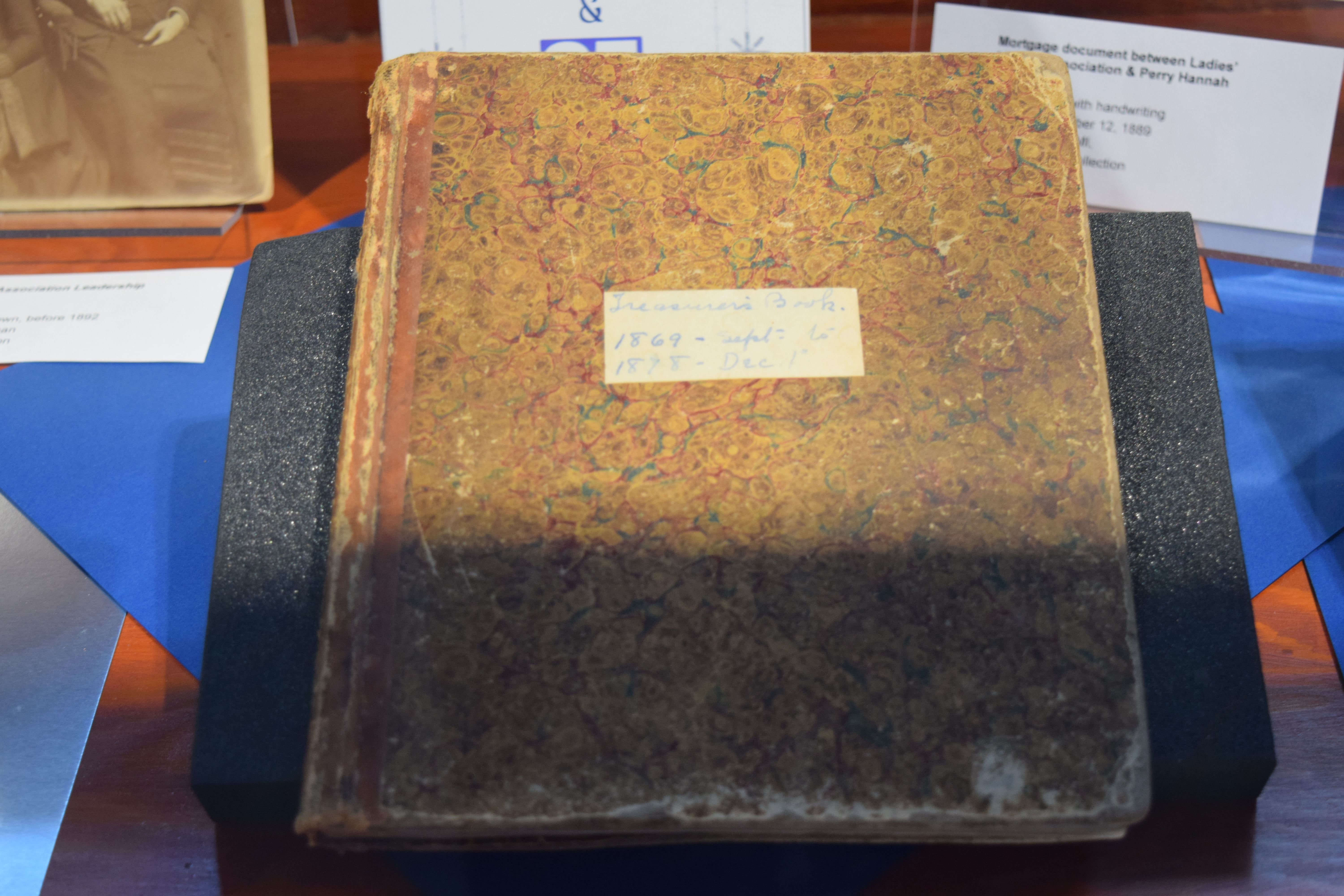 Marbled brown cover of the treasury ledger