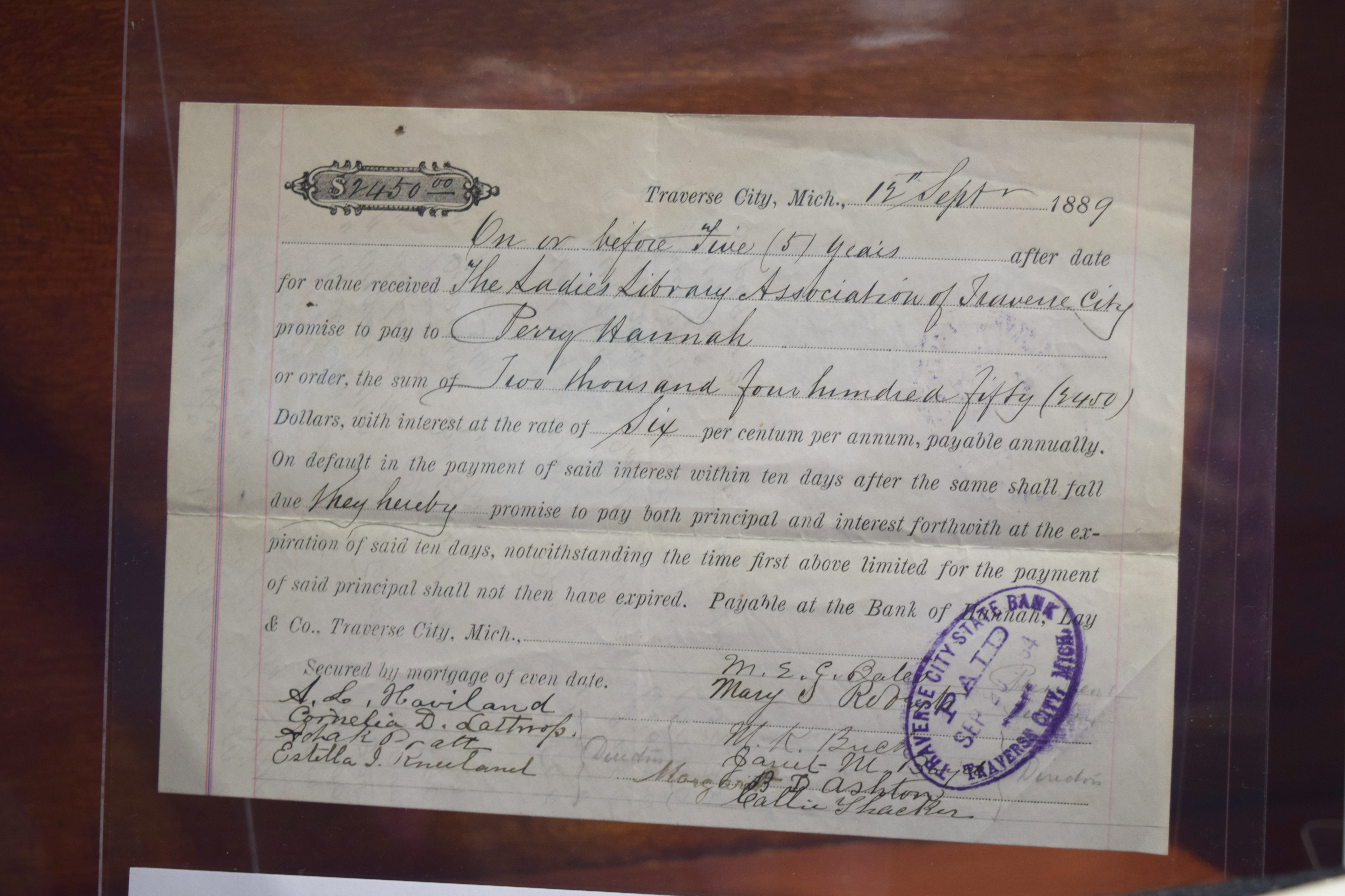 Original mortgage document dated 1889 for the sum of $2450.00
