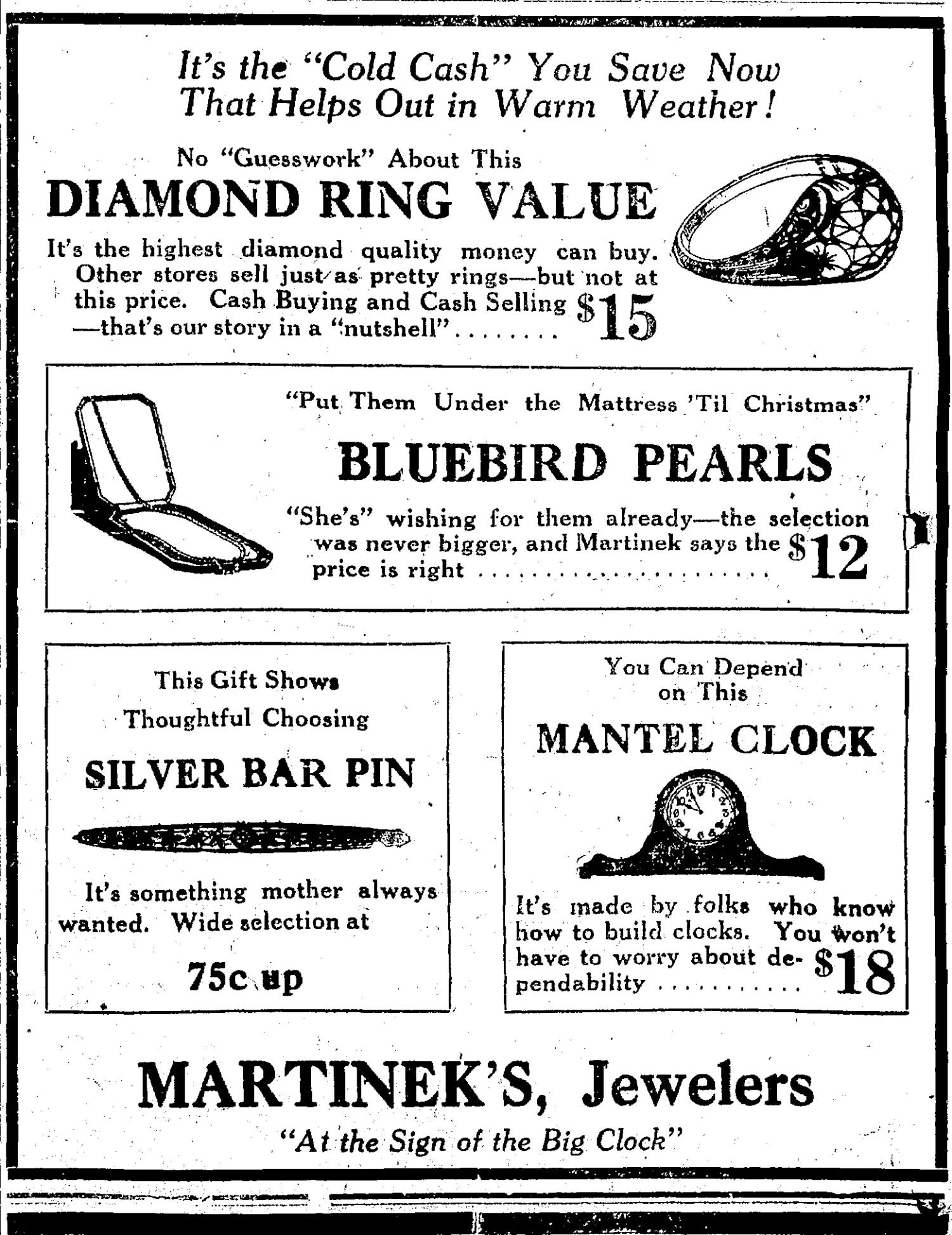Martinek’s Jewelers ad from 1924