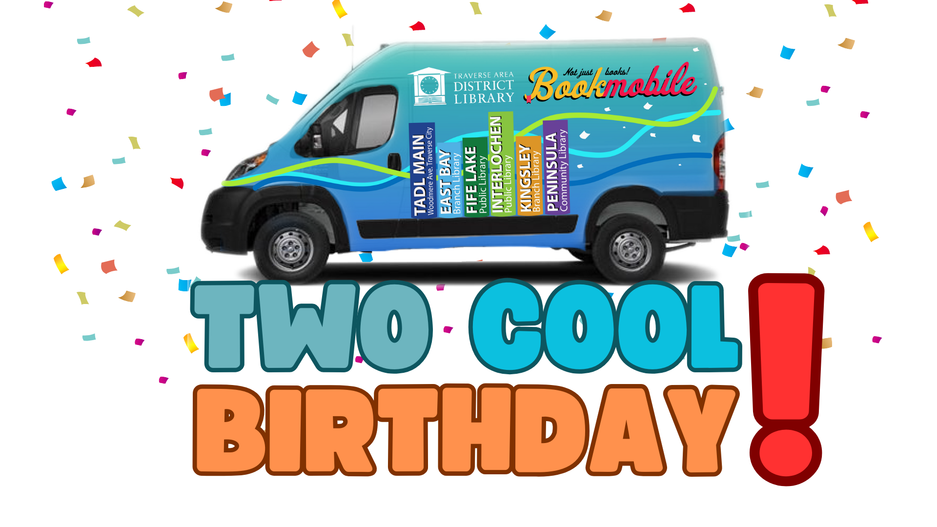blue and green bookmobile two cool birthday