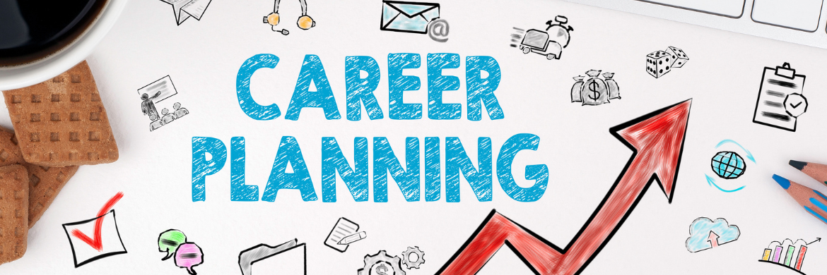 Whiteboard with career planning doodles