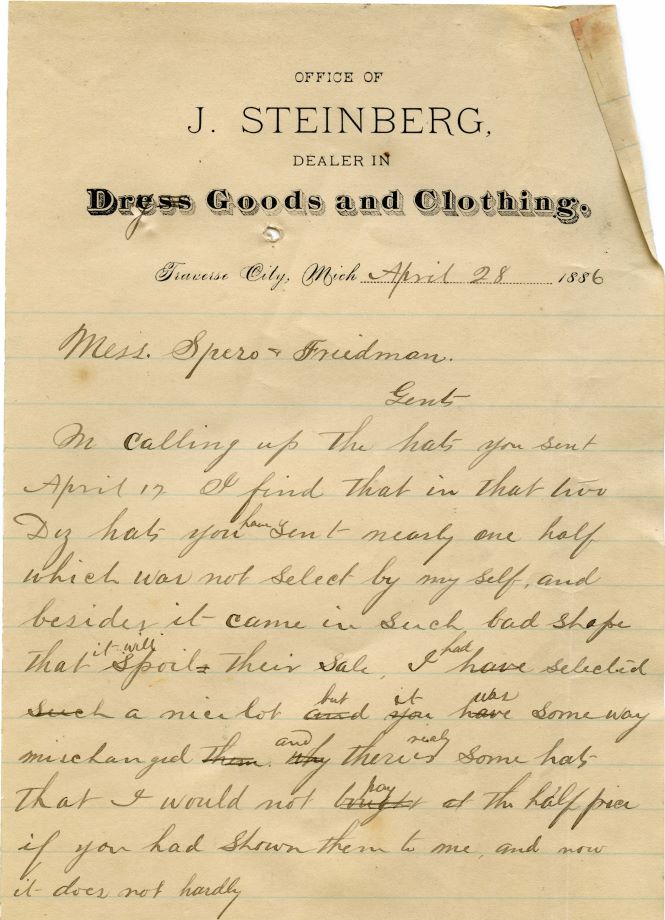 Handwritten business correspondence on Julius Steinberg letterhead