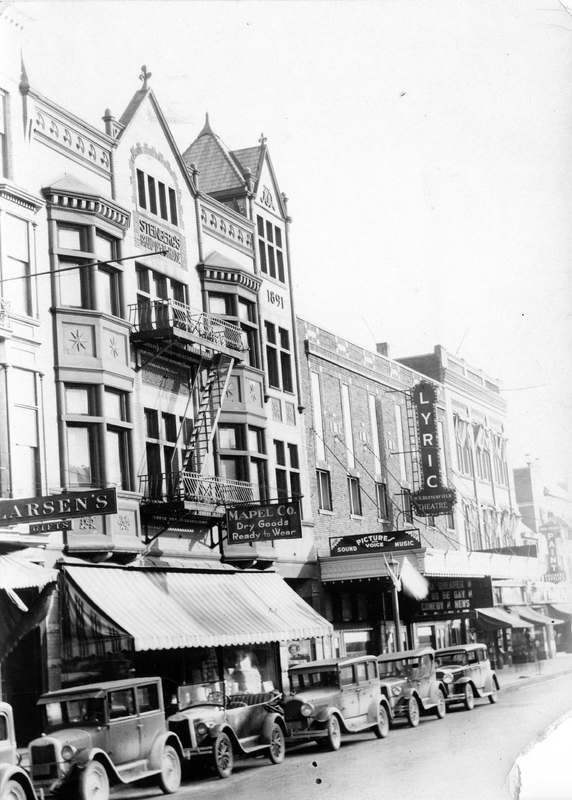 Photograph of Steinberg's opera house and the Lyric Theater