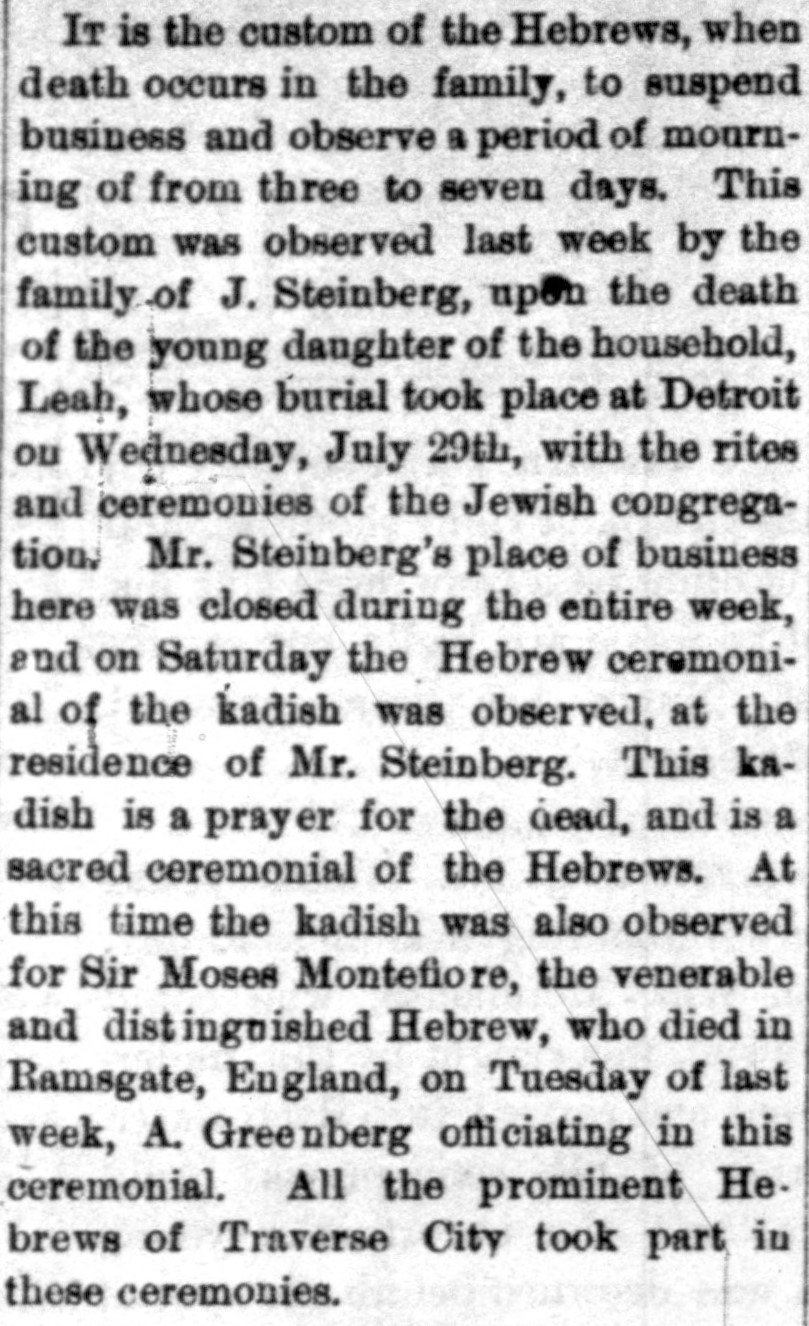 Newspaper article about the death of Leah Steinberg