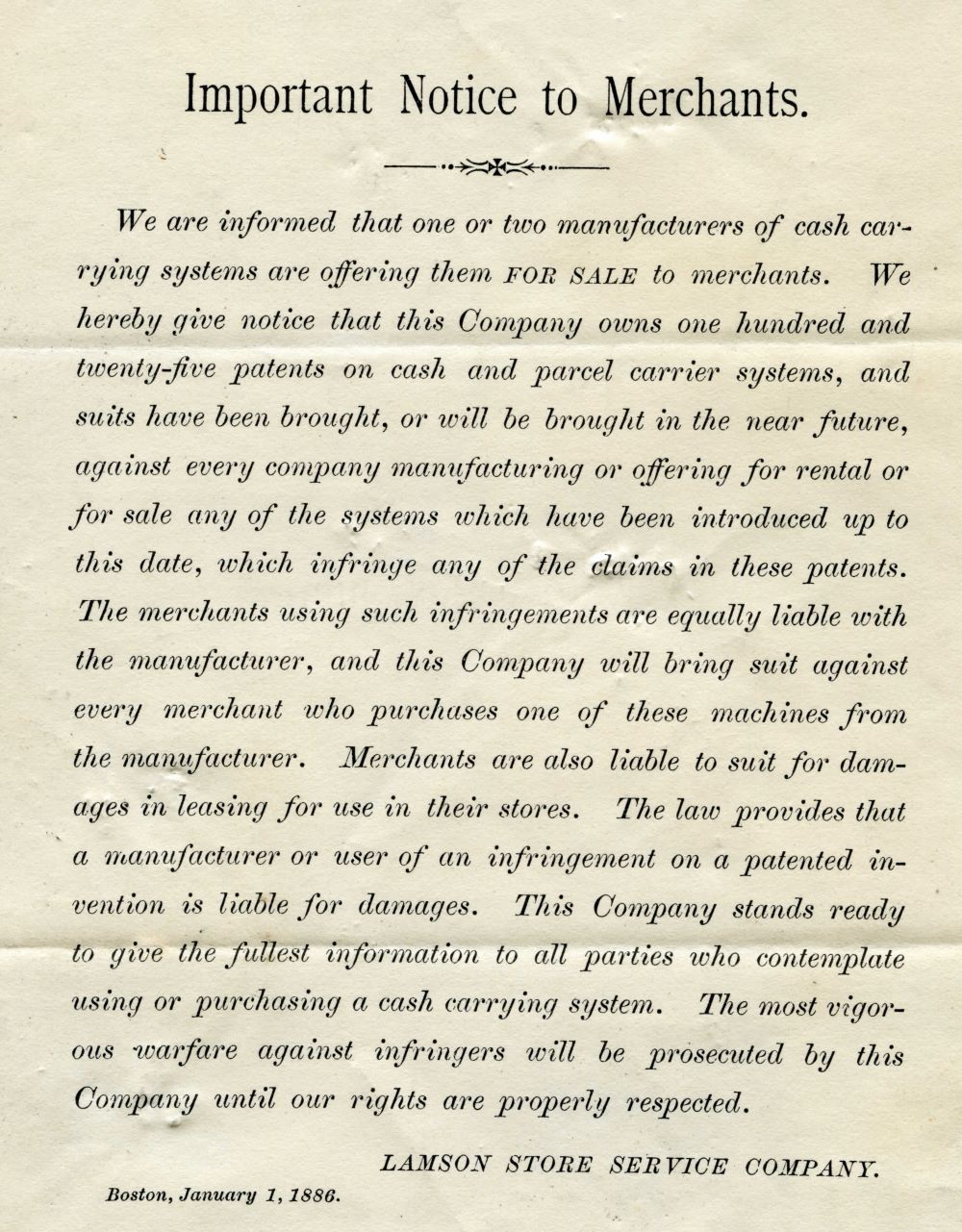 Important Notice to Merchants