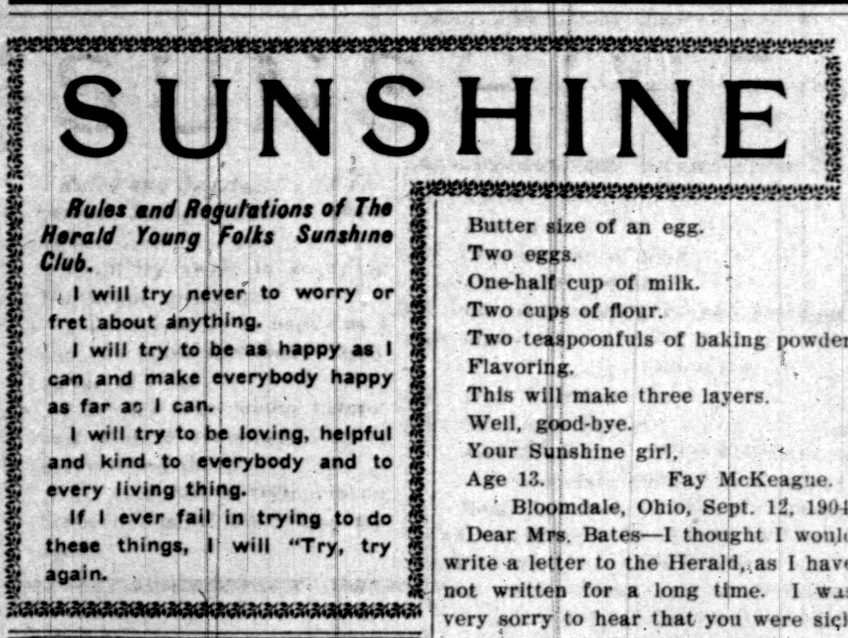 Sunshine Club pledge