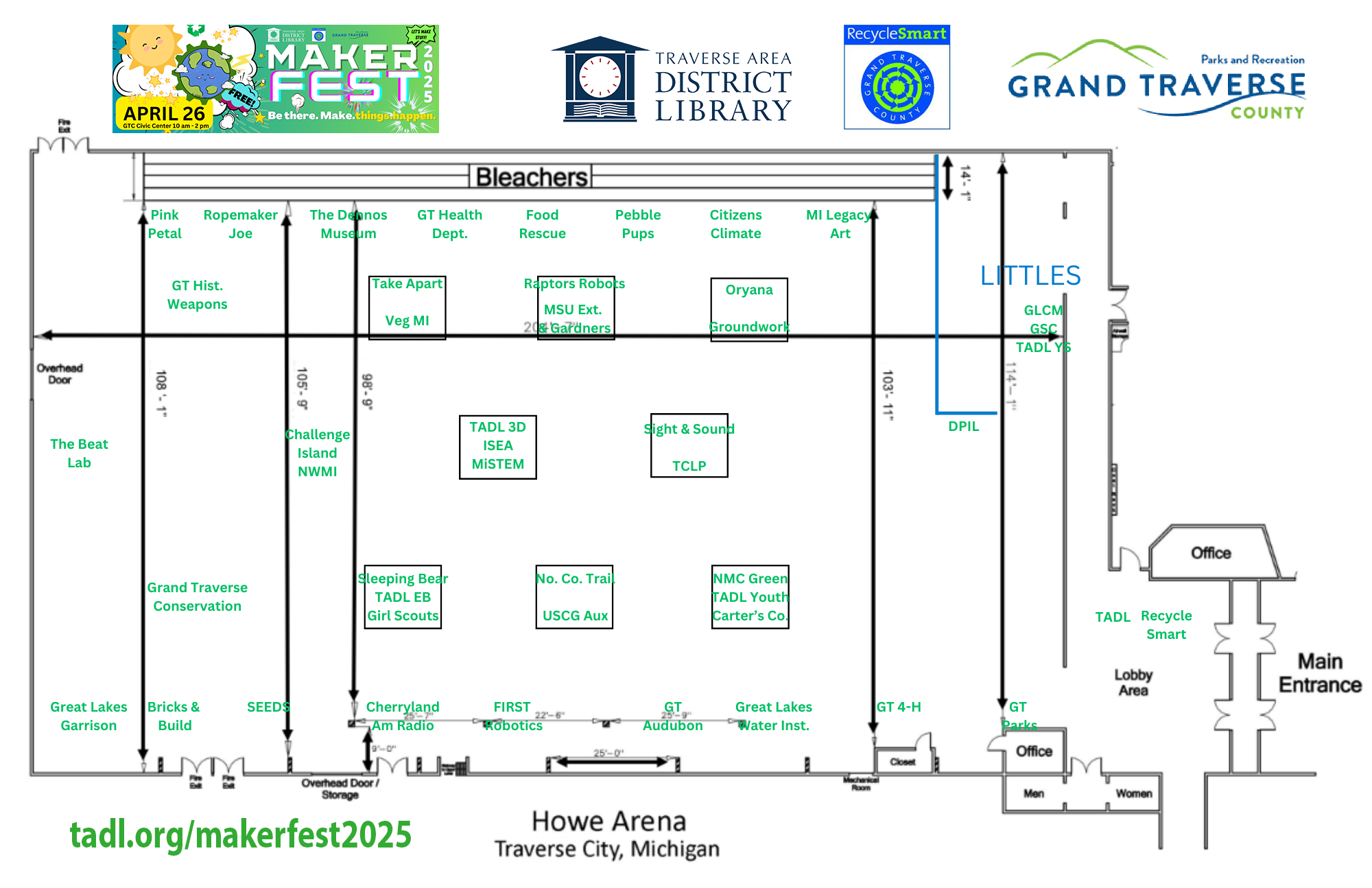 Map of the MakerFest tables at Howe Arena