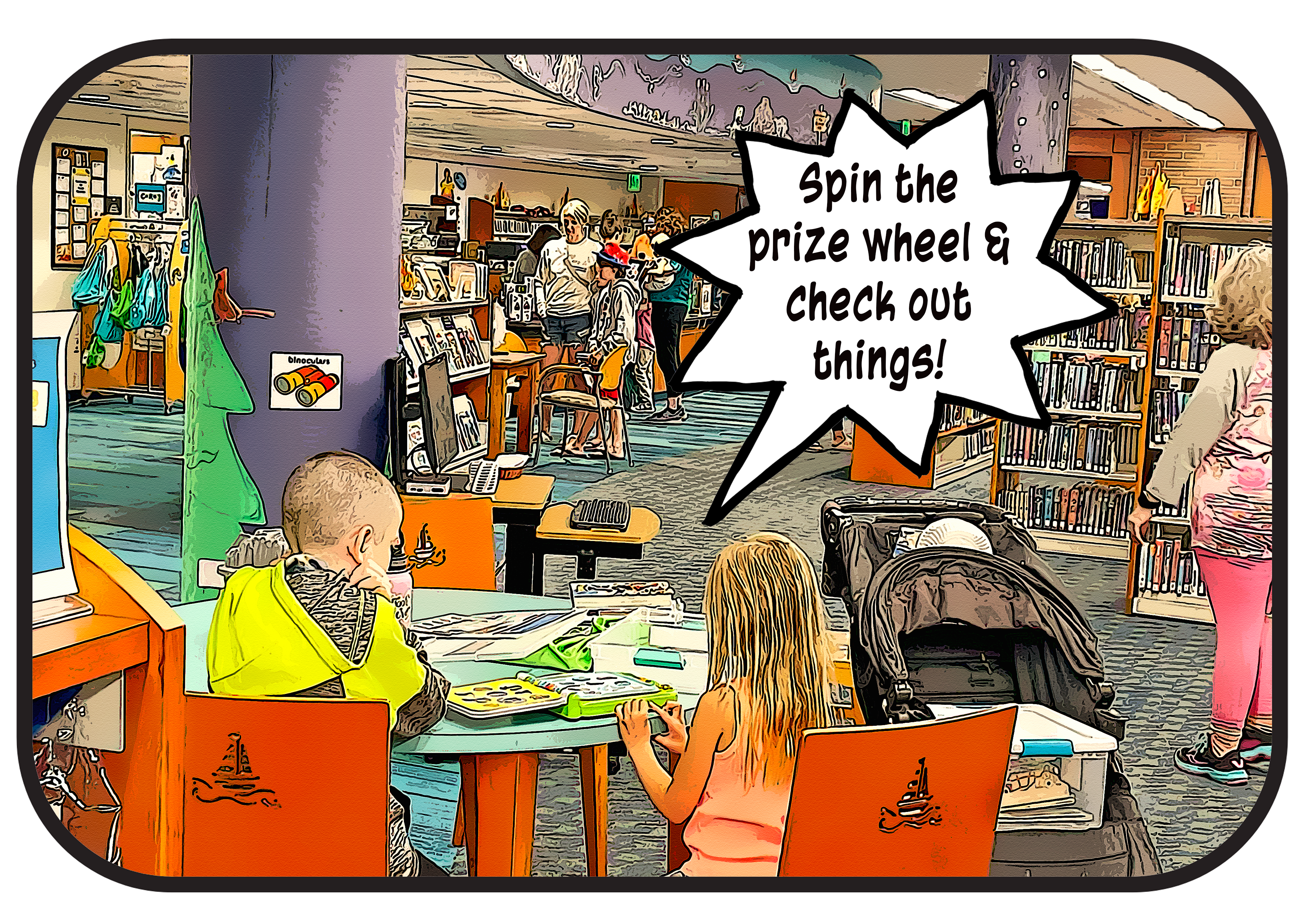 children at library tables