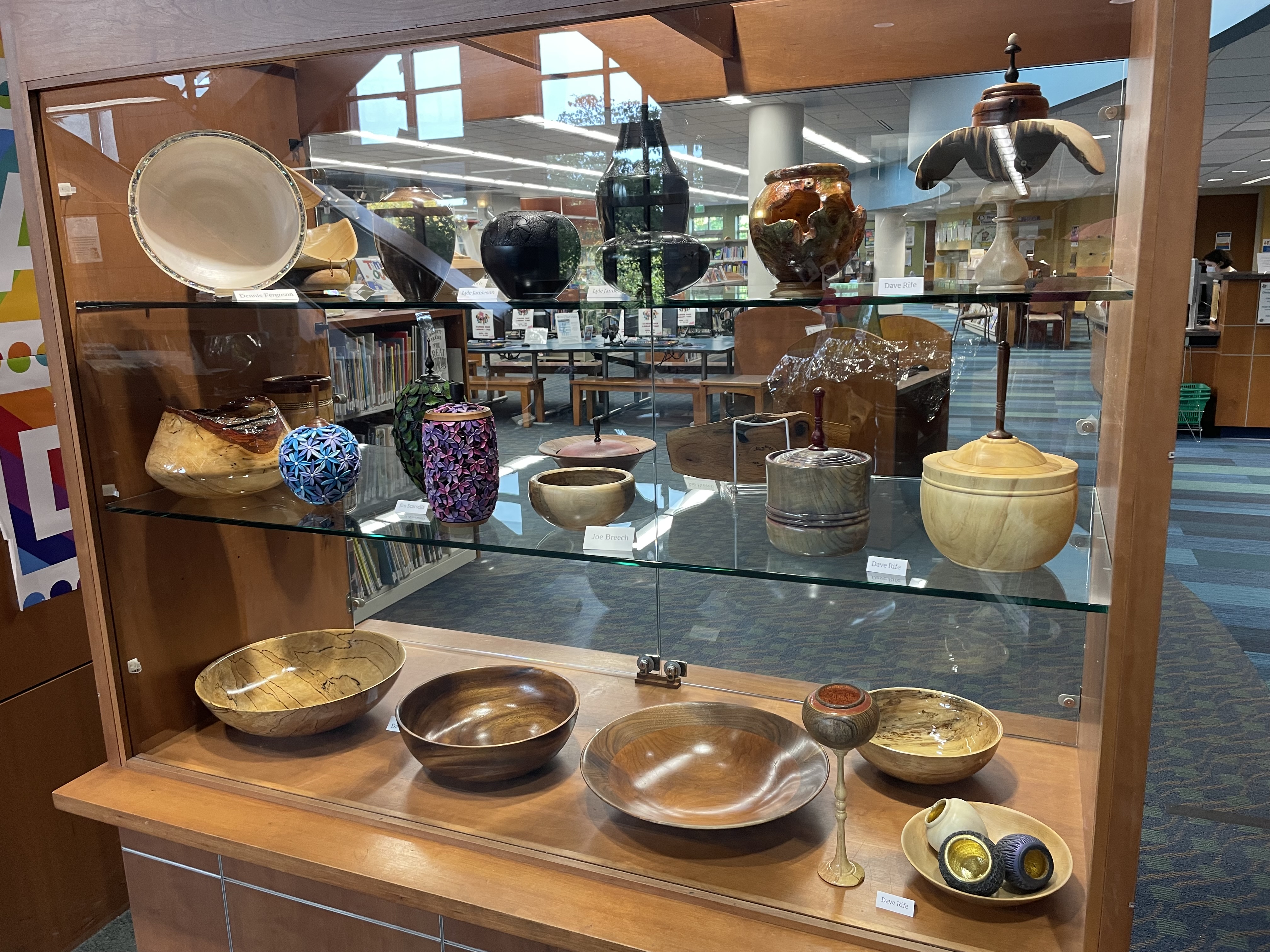 display case of turned wood items