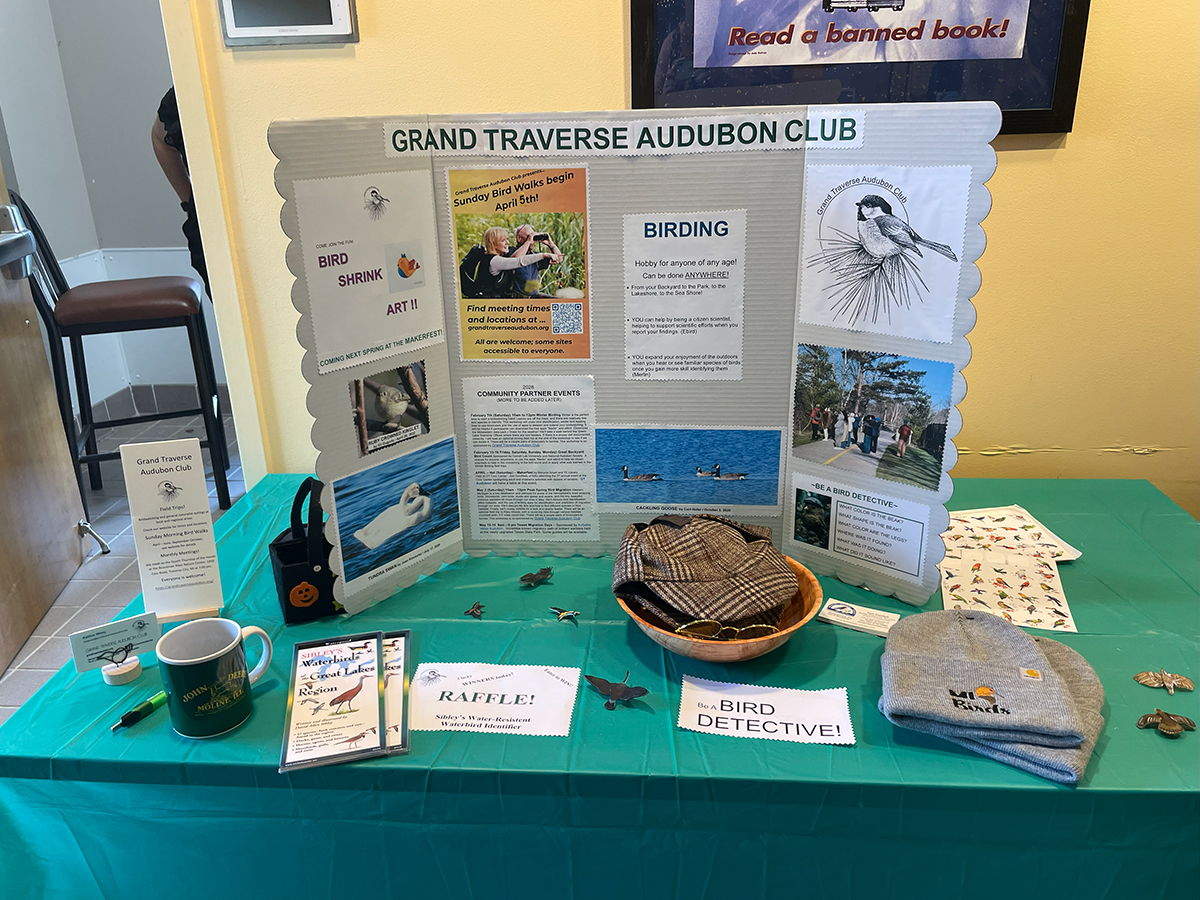 Table with display about birds