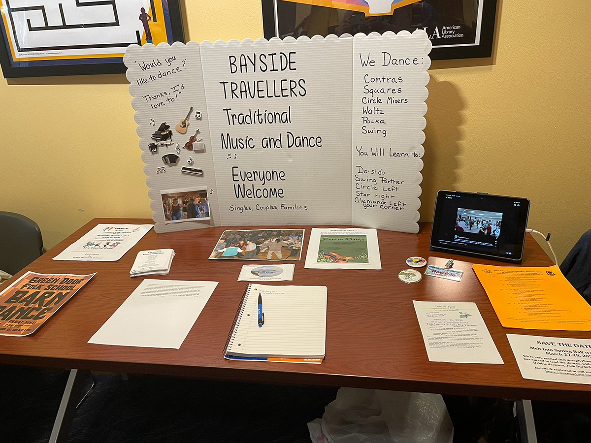 table with information about Bayside Travellers local dance group