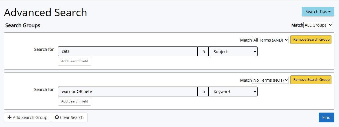 Screenshot of Advanced Search
