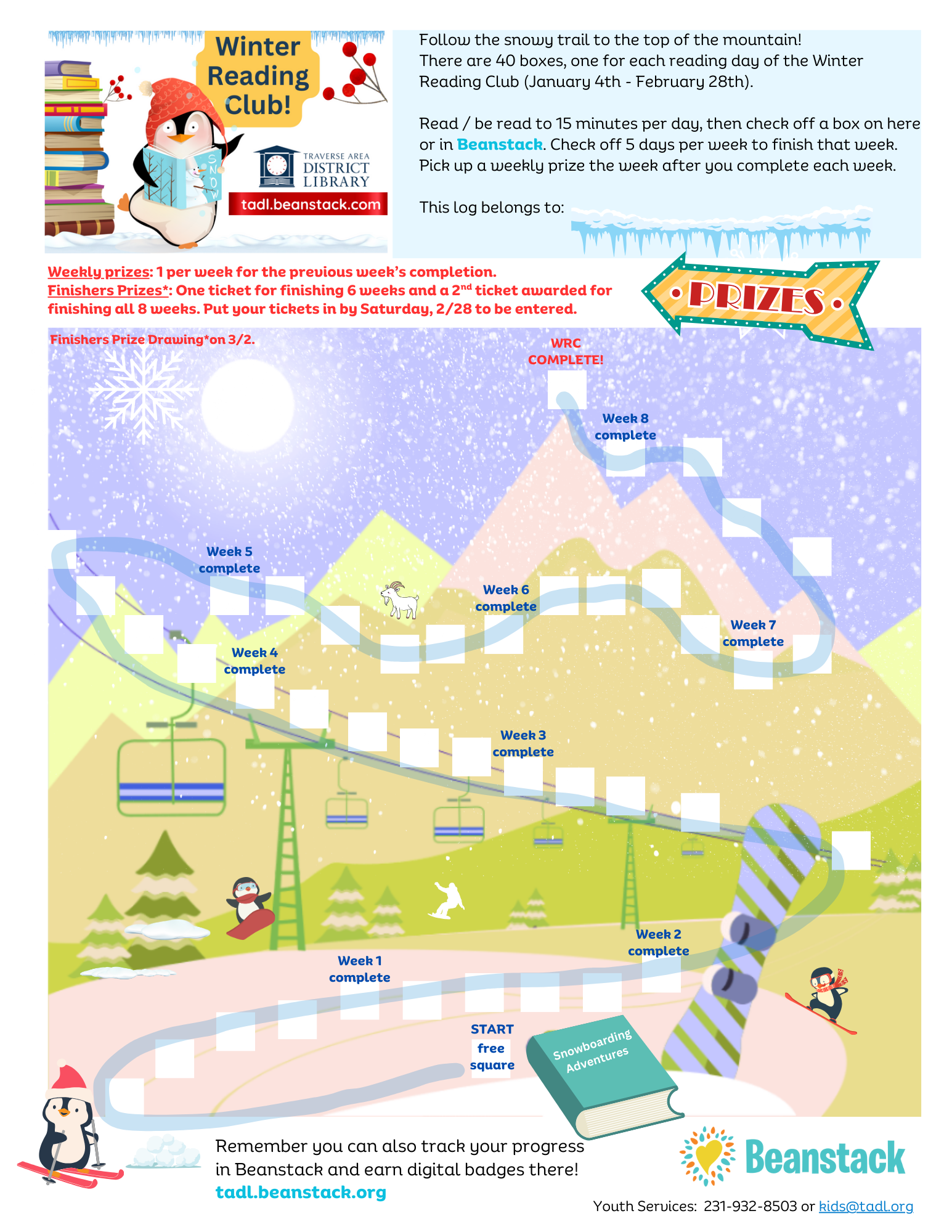 Winter Reading Club - log sheet