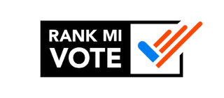 logo for Rank MI Vote organization, contains a stylized check mark comprised of blue and red lines