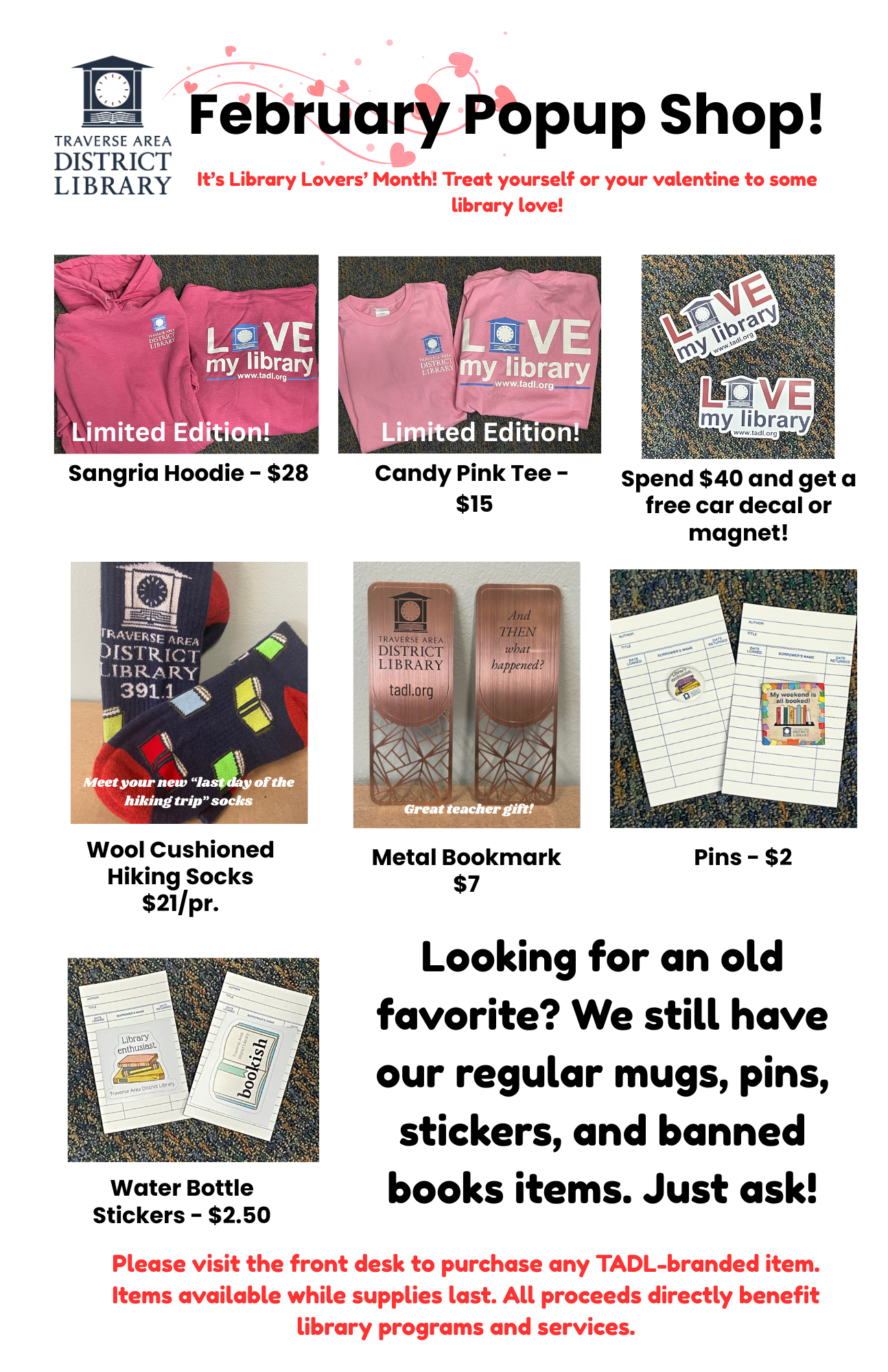 Flyers with images of shirts and items