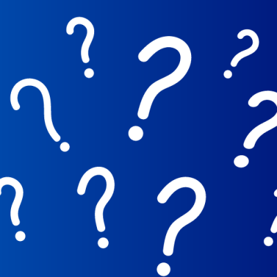 White question marks on a blue background