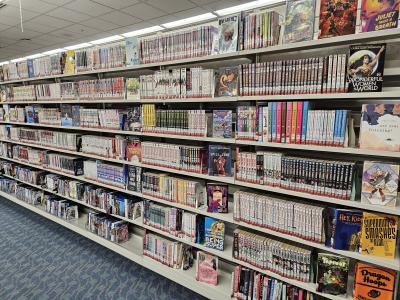 Graphic Novel shelves in Teen Services at TADL