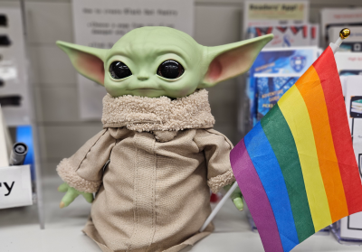 Baby yoda with rainbow flag