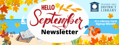 Beach with colorful leaves and a squirrel with a library card