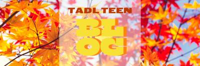 Header on a picture of colorful red fall leaves on a branch against a blue sky. Text on the header reads: TADL Teen Blog. 