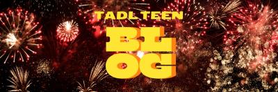 Header with red and gold fireworks in the background. Yellow text reads: TADL Teen Blog.