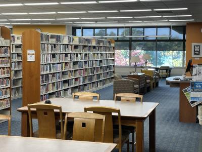 Tables chairs and shelves on the 2nd floor