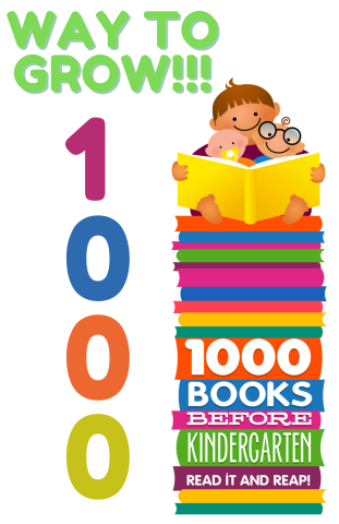Way to grow!!! Family sitting atop a stack of books while reading.