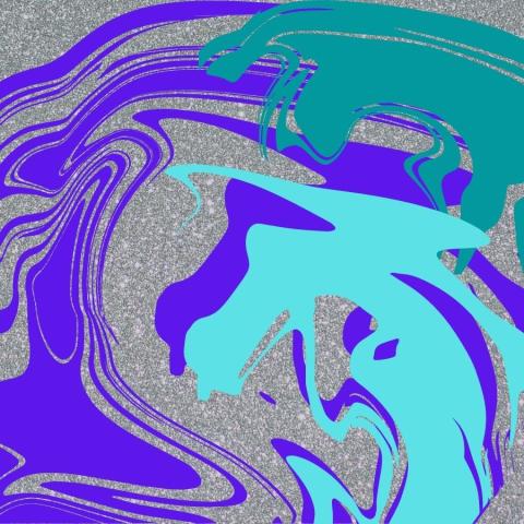 silver, blue, green paint poured onto a canvas