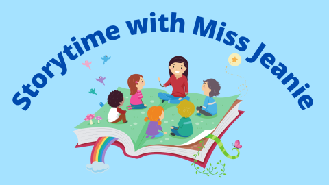 Woman reading to children on top of a magical story book