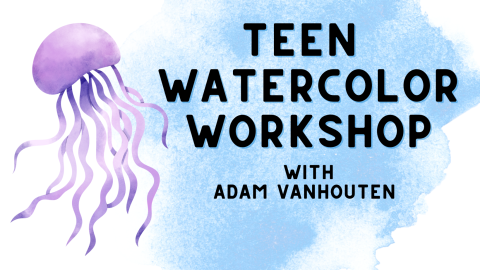 Watercolor background with purple jellyfish