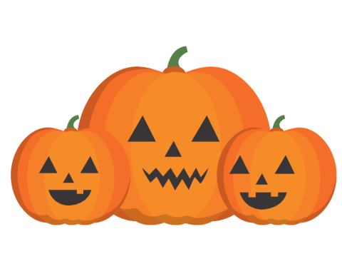 3 jack-o'-lanterns (2 small, a large)