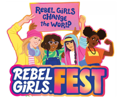  Four Girls holding a sign that says Rebel Girls change the world