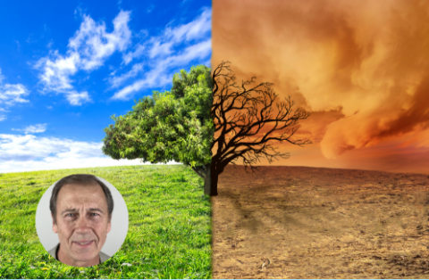 Photo of presenter and showing climate change